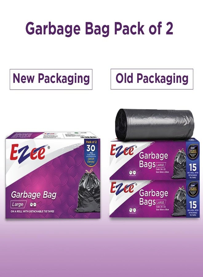 Ezee Garbage Trash Bag for Dustbin | 30 Pieces | Large 24 X 32 Inches I 15 piece x Pack of 2, Disposable plastic, 30 Count, Plastic - Image 3